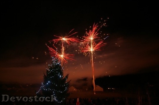 Devostock Fireworks Night Fir Christas 1 4K