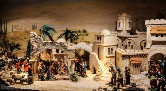 Devostock Nativity Scene Crib Chritmas 4K