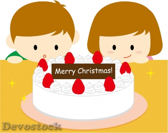 Devostock CHILDREN WATCHING CHRISTMAS CAKE