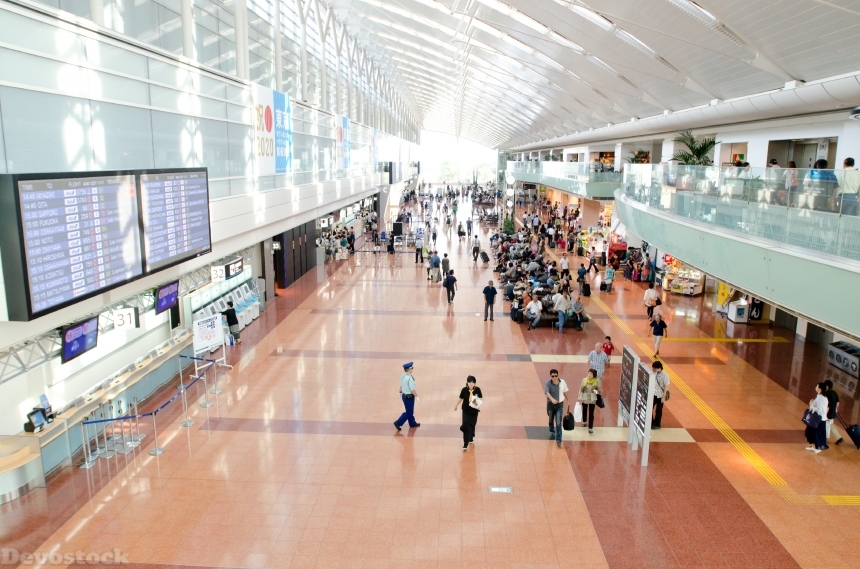 Devostock Airport Depature Lobby People Traveling 4k