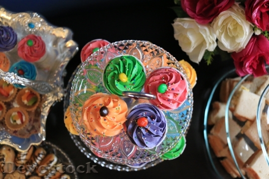 Devostock Cupcakes Colors Cake Food
