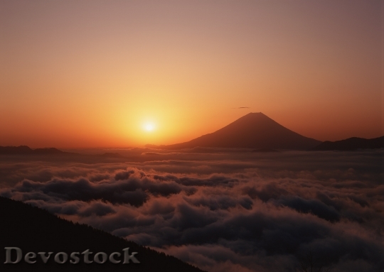 Devostock Silhouette Mount Fuji From