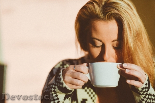 Devostock Woman Drinking Coffee Person