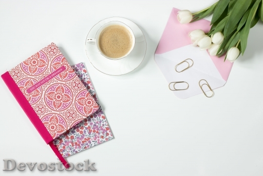 Devostock Coffee Flowers Notebook Work Desk 16284 4K.jpeg