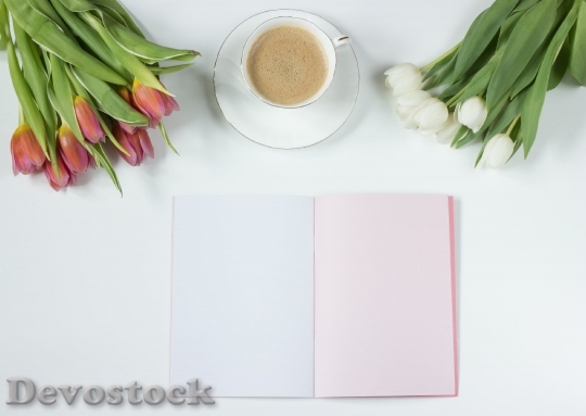 Devostock Coffee Flowers Notebook Work Desk 16323 4K.jpeg