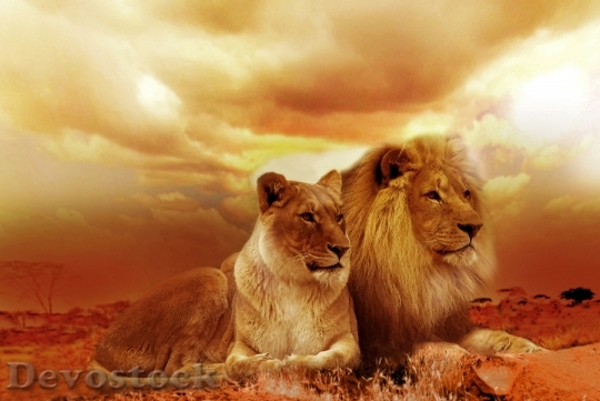 Devostock Nature Sunset Africa Family Lions 4K
