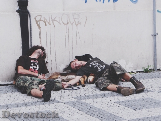 Devostock People Street Men Dog Sleeping 4K