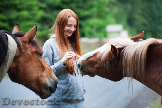 Devostock Person Woman Girl Two horses Love 4K