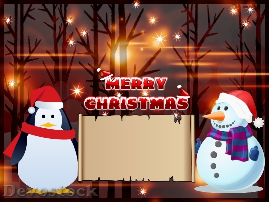 Devostock Christmas Card Robin Snowfakes 4K