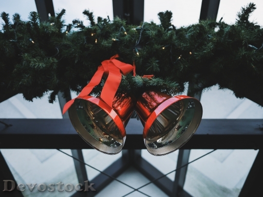 Devostock Christmas Decorations Bells Rbbon 4K