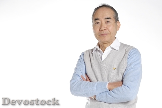 Devostock Old Asian Man White Background