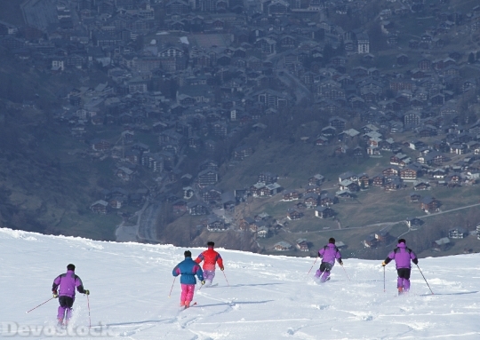 Devostock Skiers At Mounains 4K
