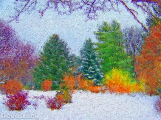 Devostock Trees Snow Paintin Art 4K