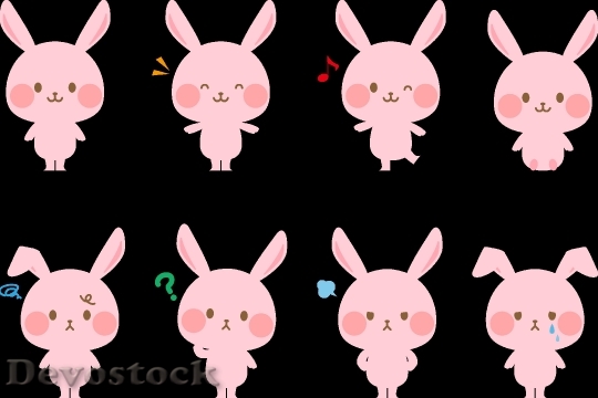 Devostock Pink Rabbit Set Facial Expressions