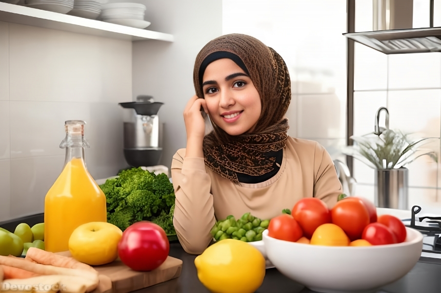 Beautiful Muslim-girl-kitchen-food-face-details-4k