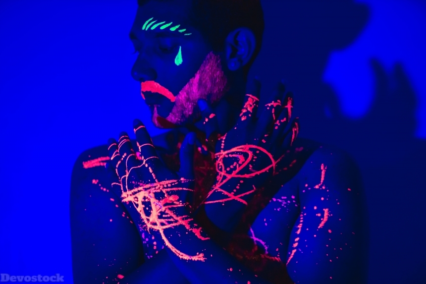 Devostock Abstract Body Art Colors Man Crying Concept 4k