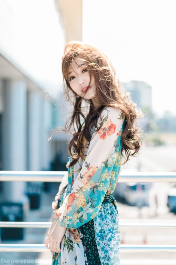 Devostock Beautiful Girl Outdoor Dress Floral Costume 4k