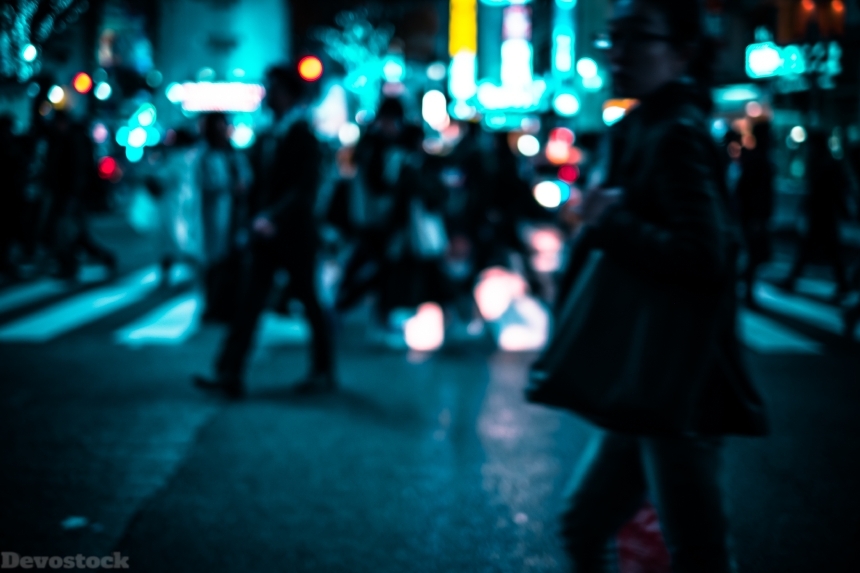Devostock City Lights Night Blur People Crossing 4k