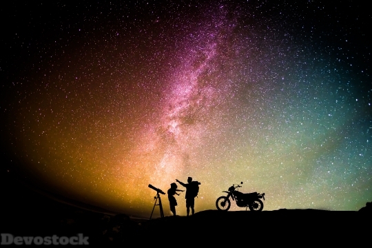 Devostock Couple Motorcylist Telescope Aurora Sky 5s 4K