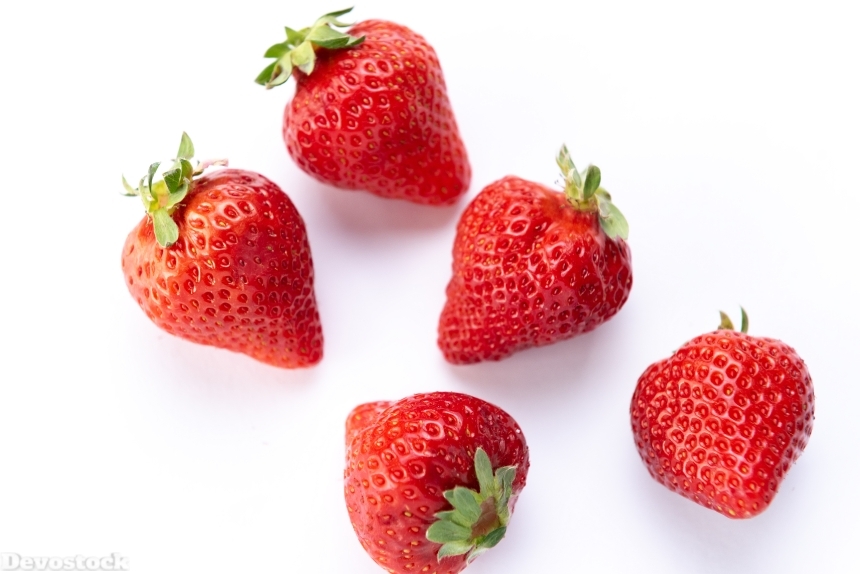 Devostock Fruits Five Food Healthy Strawberry White Background Two Sorts 4k