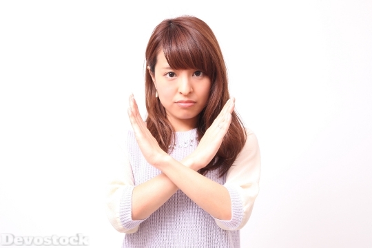 Devostock Girl Body Language Hand Sign  Noway 4k