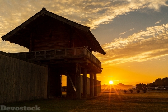 Devostock Outdoor Sunset Traditional House 4k