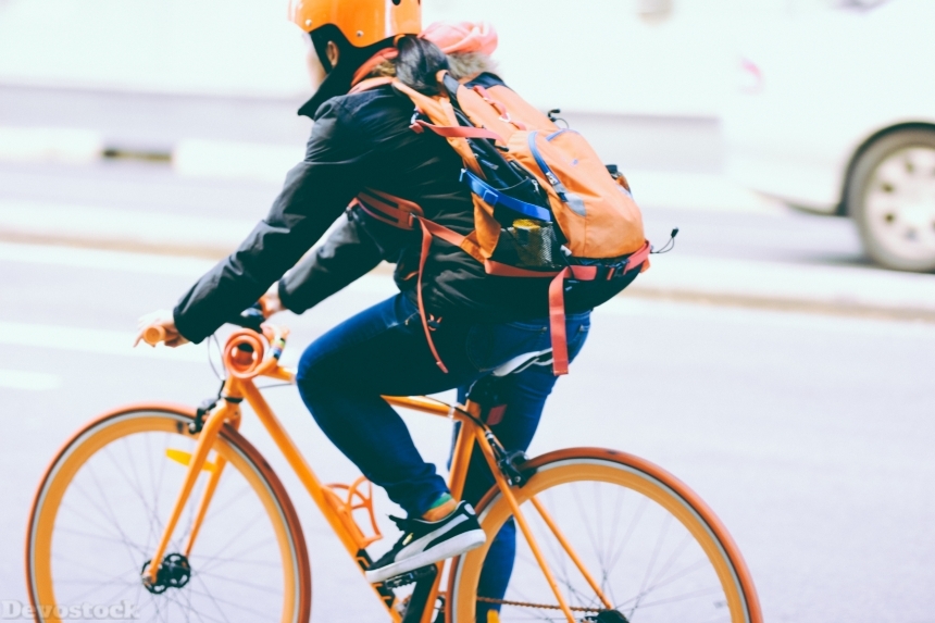 Devostock Sport Person Girl Riding Orange Bike Bicycle 4k