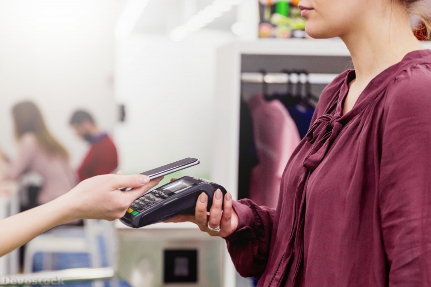Devostock Technology Wifi Shopping Credit Card Payment Hands Girl 4k