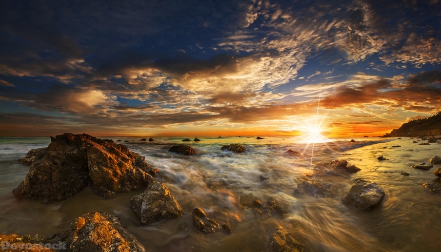Devostock USA Coast Sunrises And Sunsets Stones Sky Scenery 4K