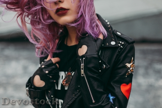 Devostock Adult Beautiful Girl Black Leather Jacket