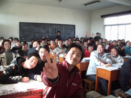 Devostock Asian Chinese students in the classroom