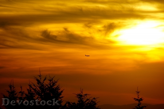 Devostock Aircraft Sunset Twilight Landscape