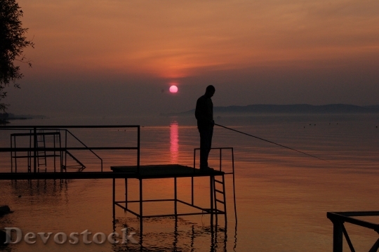 Devostock Angler Sunset Lake Balaton