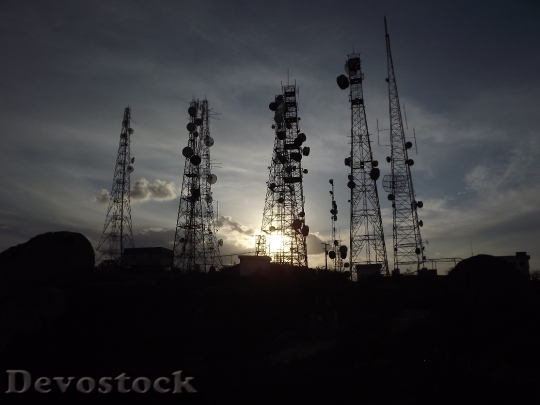 Devostock Antennas Sunset Nature Technology