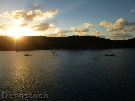 Devostock Bay Sunset Sea Boats