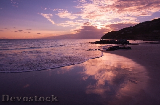 Devostock Beach Sunset Reflection Wet