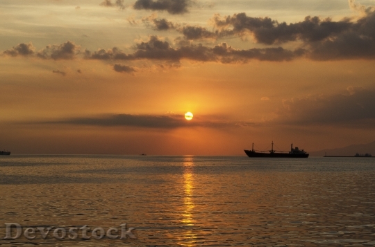 Devostock Boat Landscape Ship Sunset