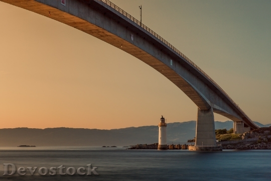 Devostock Bridge Lighthouse Sunset Sea