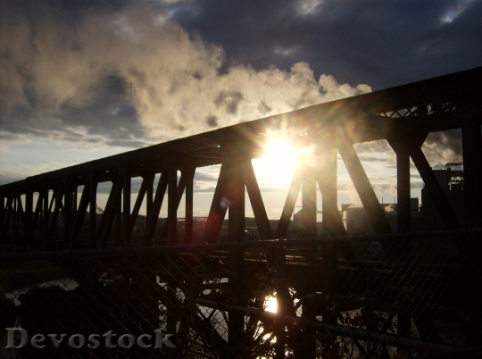 Devostock Bridge Sky Clouds Sunset