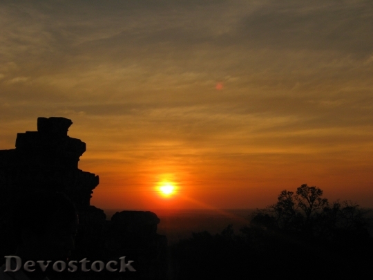 Devostock Cambodia Sun Sunset Angkor