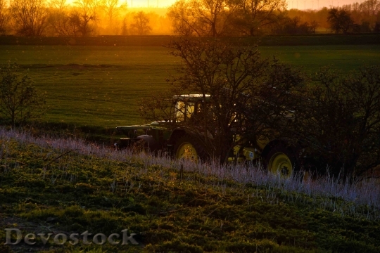 Devostock Field Tractor Nature Sunset