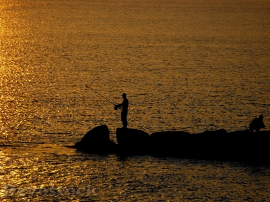 Devostock Fishing Sunset Ocean Water