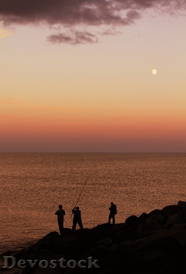 Devostock Fishing Sunset Water Sky
