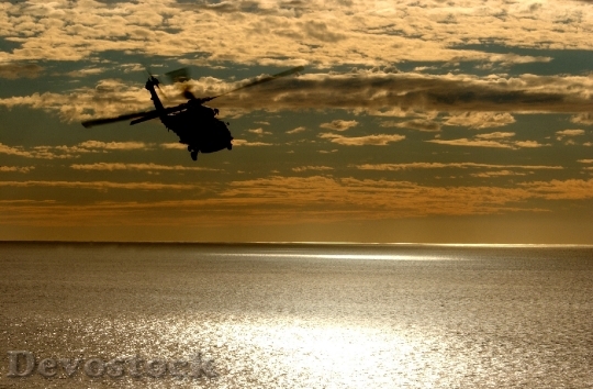 Devostock Helicopter Aircraft Sunset Sky