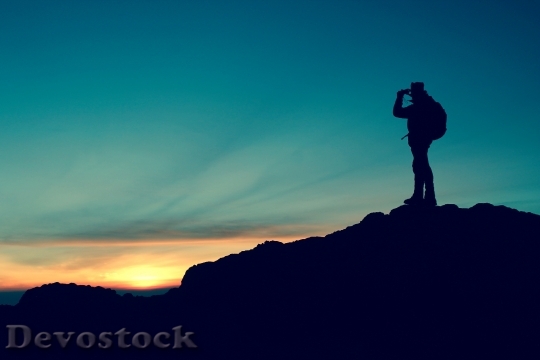 Devostock Hiker Silhouette Mountain Top