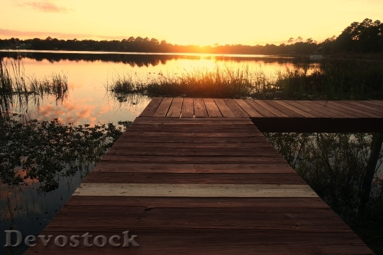 Devostock Jetty Boardwalk Sunset Lake