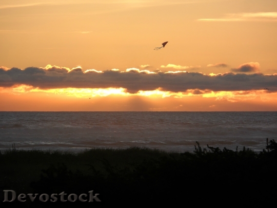 Devostock Kite Sunset Ocean Sky