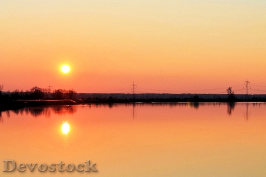 Devostock Lake Landscape Nature Sunset