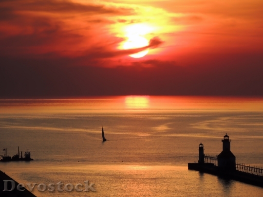 Devostock Lake Michigan Sunset Sky