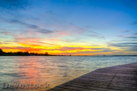 Devostock Lake Sunset Colorful Water